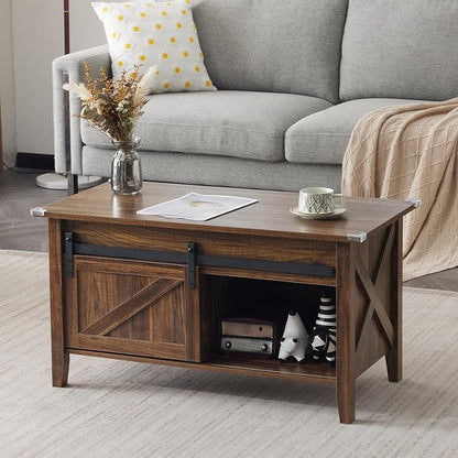 VINGLI Farmhouse Lift Top Coffee Table,36" Living Room Table,Espresso