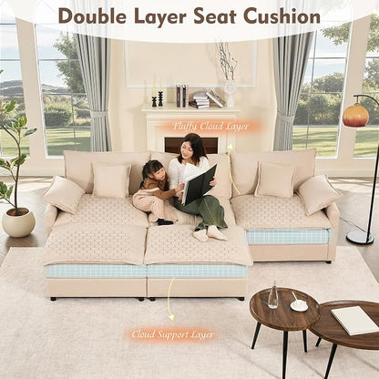 GOSUHI 108" U-Shaped Modular Cloud Couch, Deep Seat, Linen Beige | Cloud Comfort, Couches for Living Room, Removable & Machine-Washable Covers, Movable Ottoman, Modular Sectional Sofa