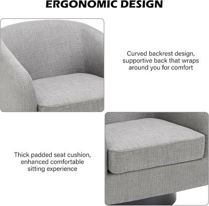 Swivel Barrel Accent Chair, Modern Round Linen Arm Chair for Living Room, Bedroom, Comfy Club Reading Chairs for Adults（Linen Fabric, Light Grey, Set of 2