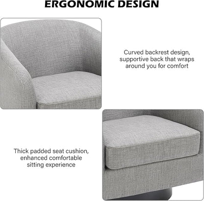 Swivel Barrel Accent Chair, Modern Round Linen Arm Chair for Living Room, Bedroom, Comfy Club Reading Chairs for Adults（Linen Fabric, Light Grey, Set of 1