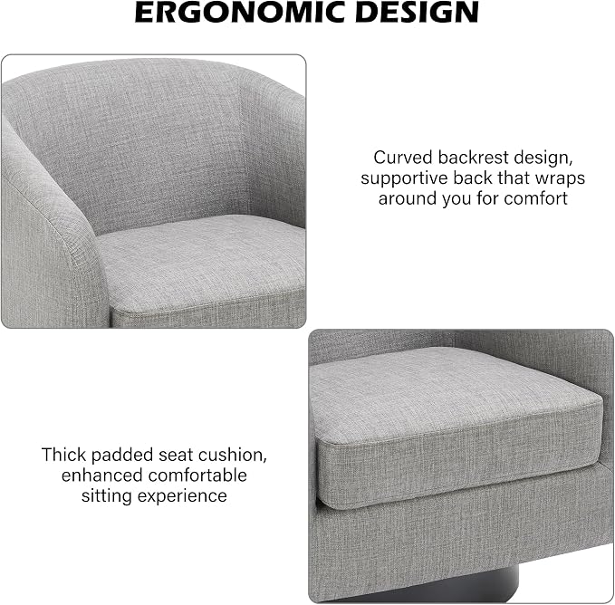 Swivel Barrel Accent Chair, Modern Round Linen Arm Chair for Living Room, Bedroom, Comfy Club Reading Chairs for Adults（Linen Fabric, Light Grey, Set of 4