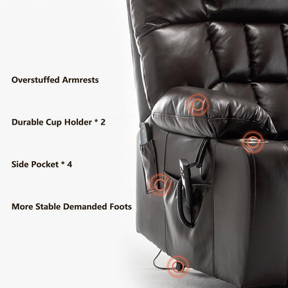 JIKFRIMA Power Lift Recliner Chair for Elderly, Dual Motor Lift Chair with Heat and Massage, Lay Flat Lift Chair for Adults, Cup Holders, Lumbar Pillow, Faux Leather, Reddish Brown