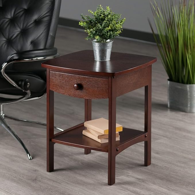 Winsome 22 x 18 x 18-Inch Wood Curved End Table/Night Stand with One Drawer, Brown (94918)