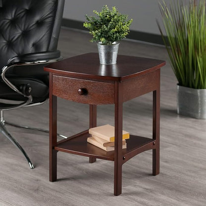 Winsome 22 x 18 x 18-Inch Wood Curved End Table/Night Stand with One Drawer, Brown (94918)