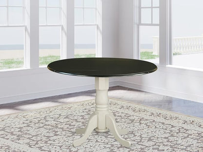 East West Furniture DLT-BLW-TP Dublin Dining Room Table - a Round Solid Wood Table Top with Dropleaf & Pedestal Base, 42x42 Inch, Black & Linen White