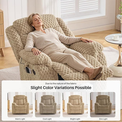 Massage Recliner Chair with Heat, Plush Faux Fur Recliner Chairs for Adults, 39" Wide Manual Reclining Ergonomic Lounge Chair, Overstuffed Wall Hugger Recliners for Living Room, Sand Yellow