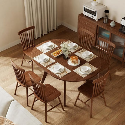 Solid Wood Round Extendable Dining Table, 43″-59″ Expandable Dining Table for 4-8, Oval Extendable Dining Room Table with Hidden Storage, Oval Dining Tables with Leaf, Walnut Round Kitchen Table