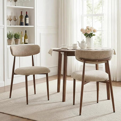 Furniliving Mid Century Modern Dining Chairs Set of 2, 300 lbs Capacity Upholstered Chenille Kitchen Chairs with Walnut Grain Metal Legs and Ergonomic Curved Back, Camel(Walnut/Chenille)