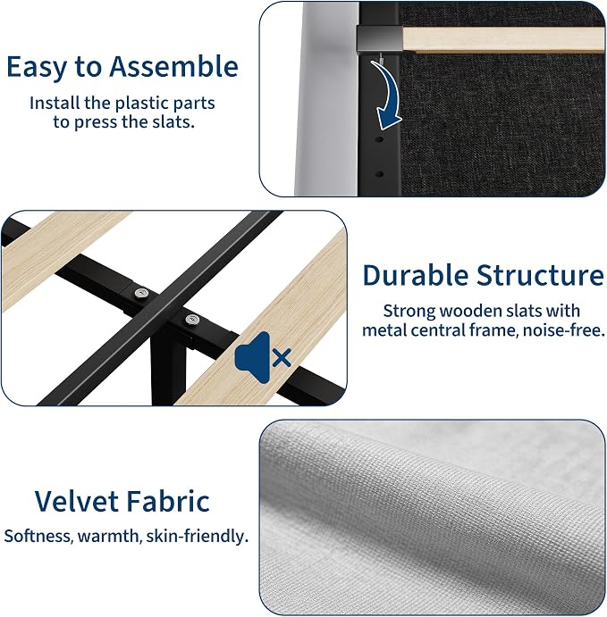 GarveeHome Twin Bed Frame with Storage Headboard, Kids Bed Frame with 2 Drawers, Velvet Upholstered Platform Bed Frame with Lights, No Box Spring Needed, Easy Assembly, Velvet Grey