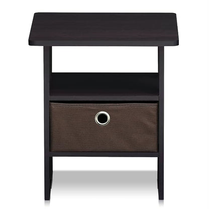 Furinno TIDUR 3-Tier Night Stand, Nightstand with Storage Bin, Dark Walnut | Open Shelf Design, Bedside Table, End Table, Side Table for Bedroom, Living Room