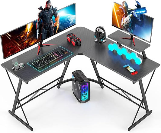 Mr IRONSTONE L Shaped Gaming Desk, Computer Corner Desk Carbon Fiber Surface for Home Office, Writing Study Desk with Laptop Stand, Easy to Assemble, Carbon Fiber, 51 Inch