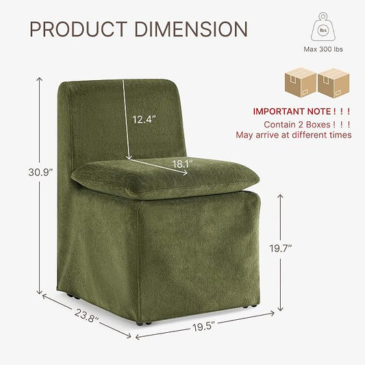 KISLOT Upholstered Dining Chairs Set of 4 with Casters, Modern Armless Kitchen Chairs with Removable Washable Cover, Chenille Velvet Fabric, Sturdy Metal & Wood Frame, 19.5" Seat Height, Green