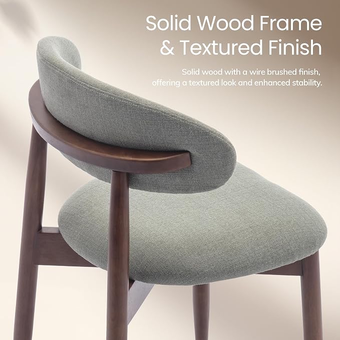 COLAMY Mid-Century Modern Wooden Dining Chair Set of 6, Indoor Upholstered Kitchen Chairs with 2.6" Cozy Padded Seat, Walnut Finish Side Dining Chair, [Green]
