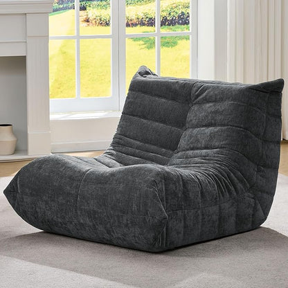 Hobestluk Adults Bean Bag Chair Faux Fur BeanBag Couch for Living Room | Darkgrey Chenille,Ergonomic Design,Memory Foam,Anti-slip Bottom,No Assembly Required,Decorative Style for Living Room