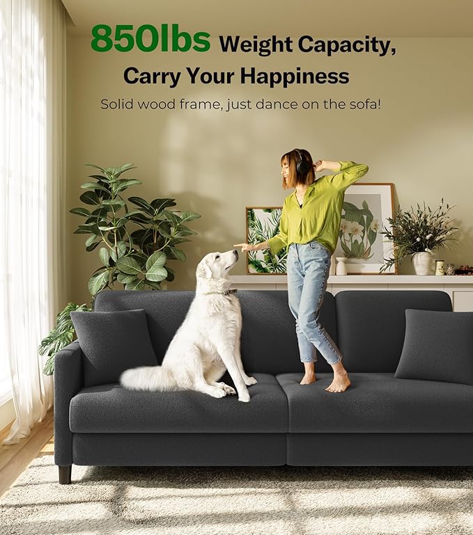Welzona 83" Couches for Living Room, Teddy Sofa Couch with Storage Ottoman, L Shaped Couch with Movable Ottoman, Tool-Free Modular Sectional Sofa, All-Wood Sofas for Living Room 2 Pillows, Grey