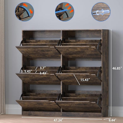 BORNOON Shoe Cabinet with 6 Flip Drawers, Slim Narrow Shoe Storage Cabinet, Freestanding Shoe Organizer for Entryway, Hallway, Foyer