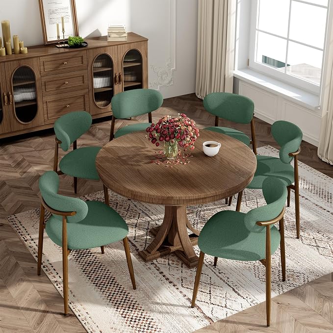 MALOL Dining Chairs Set of 4, Curved Back Kitchen Room Chairs with Metal Legs and Anti Slip Pads, Upholstered Dining Chair for Home and Restaurant, Green