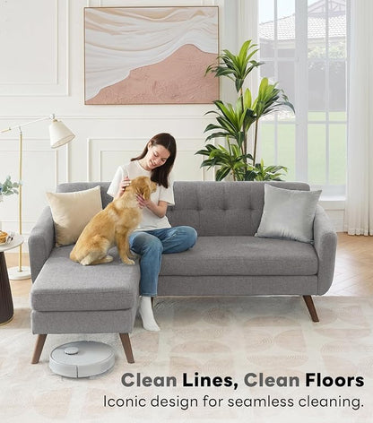 Kingfun L Shaped Couch, 80" W Mid-Century Modern Sofa, Sectional Couches, 3 Seater Sofas with Wide Chaise Lounge, Button Tufted Upholstered Sectional Sofa for Living Room, Bedroom, Gray