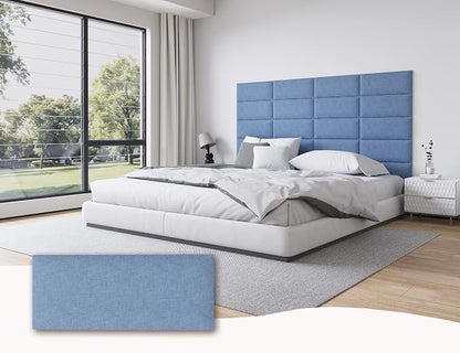 Peel and Stick Upholstered Wall Mounted Headboard Queen Size, 9 Panels Tufted Fabric Headboard,Wall Mounted Headboards, Interior Wall Panels for Bedroom, 10"x24" Light Blue