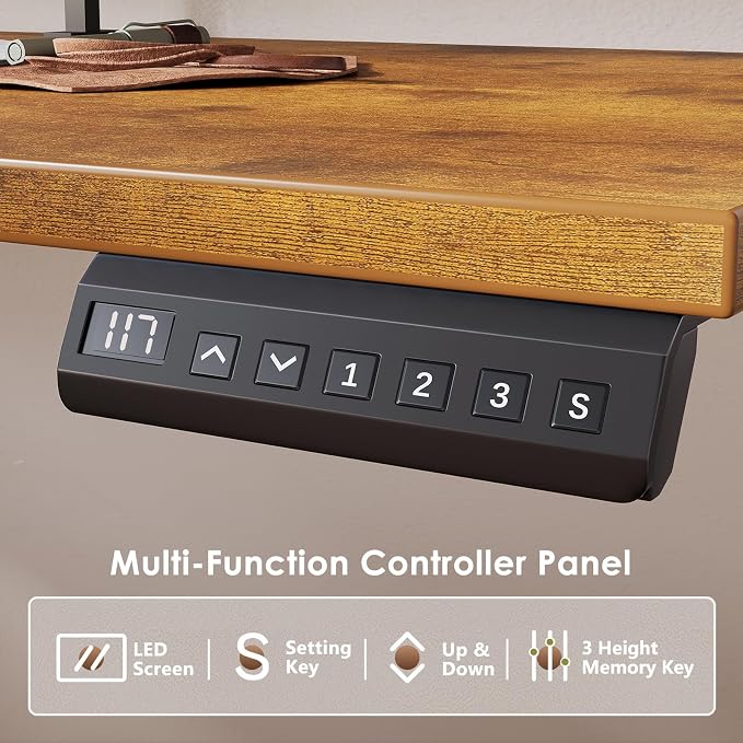 OffiGo 55 Inch L Shaped Electric Standing Desk with Keyboard Tray, Reversible Height Adjustable Corner Computer Desk with Monitor Stand, Sit Stand Up Lift Table for Home, Office, Rustic Brown