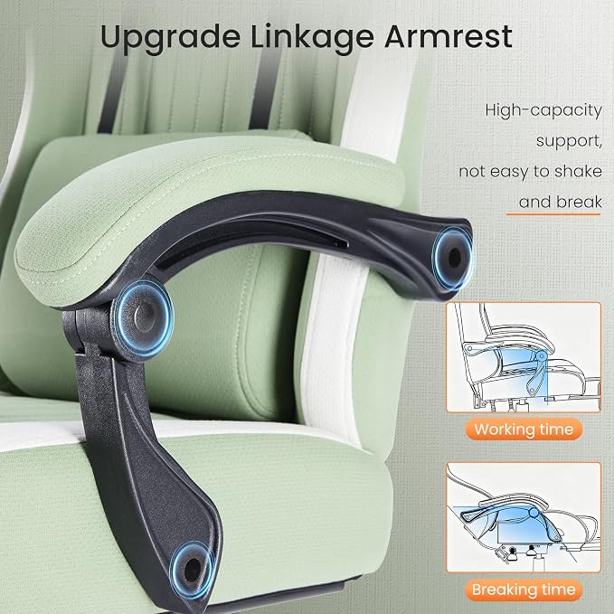 DUMOS Gaming Chair with Linkage Armrests, Video Game Chairs with Pocket Spring Cushion, Ergonomic Computer Silla Gamer Office Desk Chair with Footrest for Adults & Students, Mint Green