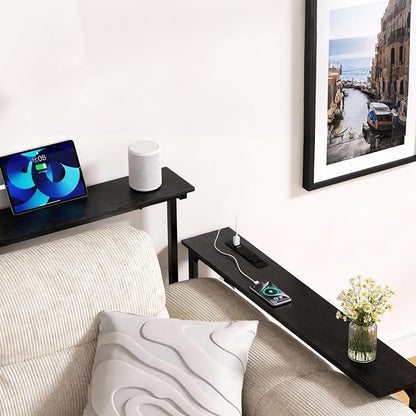 GRLEAF 35" Adjustable Height Narrow Console Table with Power Outlets, Long Sofa Table with Charging Station Behind Couch Table Skinny Entryway Table for Living Room, Hallway and Office – Black