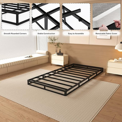 NHODIR 4 Inch Twin Box Spring Bed Base,Heavy Duty Metal Box Spring for Twin Bed Mattress Foundation with Fabric Cover, Noise-Free, Easy Assembly