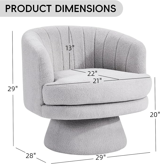 CANMOV Swivel Accent Chair with Armrest Set of 2, Modern 360 Degree Swivel Barrel Chair with Curve Back and Soft Cushion,Comfy Round Sherpa Teddy Armchair Single Sofa for Living Room, Light Grey