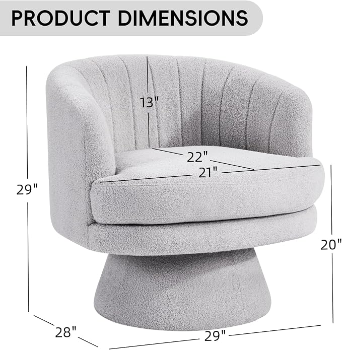 CANMOV Swivel Accent Chair with Armrest, Modern 360 Degree Swivel Barrel Chair with Curve Back and Soft Cushion,Comfy Round Sherpa Teddy Armchair Single Sofa for Living Room,Bedroom, Light Grey