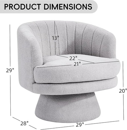 CANMOV Swivel Accent Chair with Armrest, Modern 360 Degree Swivel Barrel Chair with Curve Back and Soft Cushion,Comfy Round Sherpa Teddy Armchair Single Sofa for Living Room,Bedroom, Light Grey