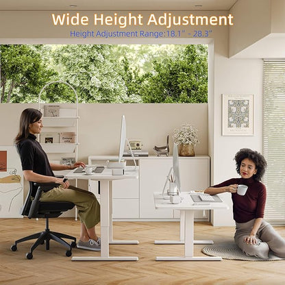 YIHAYO Low Height Adjustable Desk, Lifts 18.1-28.3 Inches, Electric Standing Desk for Short People, 60 x 24 Inches Computer Table with Splice Board for Home Office, White
