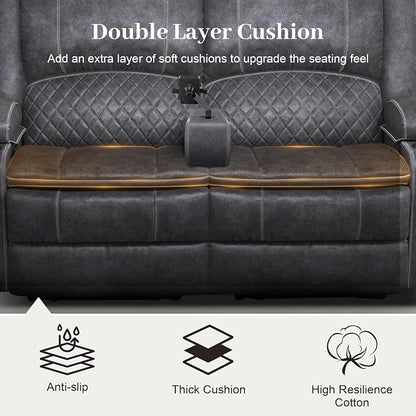 Yolsali Loveseat Recliner Sofa, Manual Wall Hugger Reclining Loveseat with Removable Armrest, 2-Tier Cushions, USB Ports & Cup Holders, RV Couch for Travel Trailers/Living Room, Velvet Gray