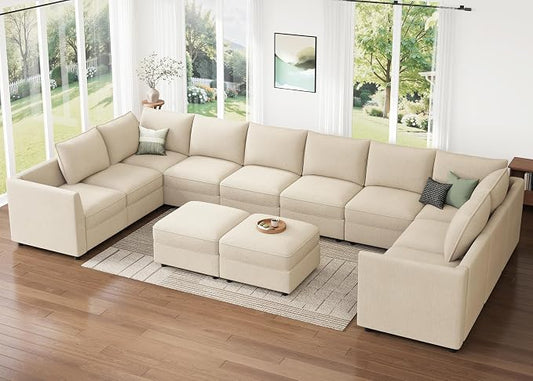 HONBAY Modular Sectional Sofa Sleeper Couch with Storage Modular Couch Convertible Couches for Living Room - Beige