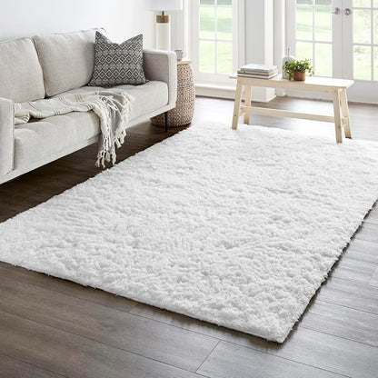 Ophanie 5x8 White Rugs for Living Room, Fluffy Fuzzy Plush Soft Carpets, Shaggy Area Rugs for Bedroom, Carpet for Dorm Nursery Home Decor Aesthetic with Over 99 pcs Pile fibers
