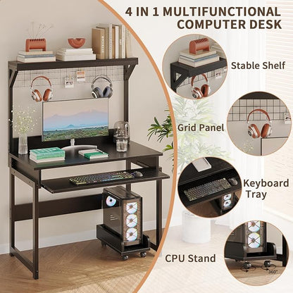 ALISENED 31.5" Small Computer Desk with Hutch, Office Desk Study Table Writing Desk Workstation PC Table for Home Office, Space Saving Design