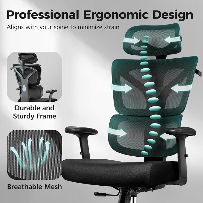 Ergonomic Office Chair High Back Desk Chair with Lumbar Support, Breathable Mesh Computer Chair with Adjustable Armrests Height, Reclining Big and Tall Gaming Chair for Home Office(Black 10Pack)