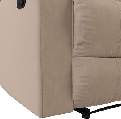 Warren 35.5" Manual Pull-Handle Recliner, Traditional Overstuffed, Pocket Coil Comfort, Black Metal Base Legs, Soft Microfiber Fabric, Beige