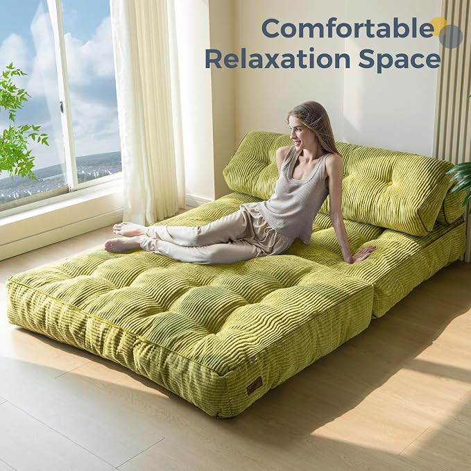 MAXYOYO Folding Sofa Bed, Convertible Chair with Pilow Foldable Couch with Back Support, Portable Fold Out Chair Bed for Living Room Bedroom, Green Double