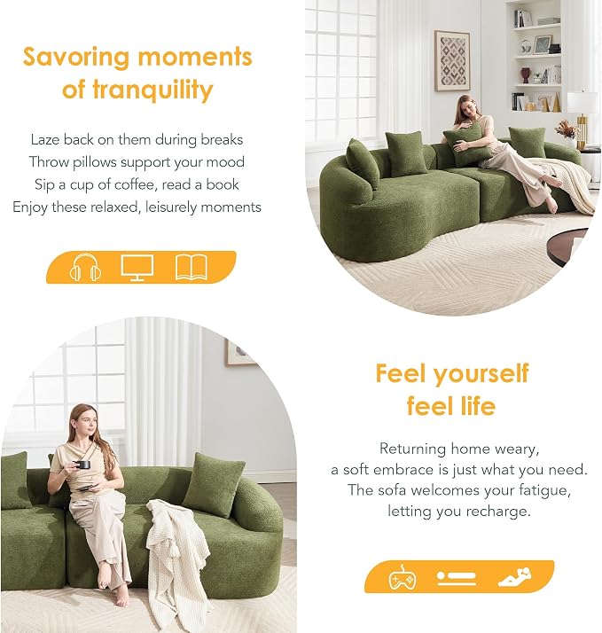 110.2" Curved Sectional Sofa,Luxury Wood Grain Chenille Fabric, Oversized Sectional Sofa,Compression Curved Couch for Living Room,No Assembly Needed (Green, 110.2 Inch)