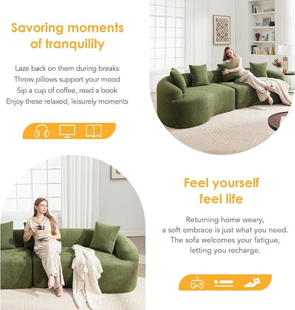 110.2" Curved Sectional Sofa,Luxury Wood Grain Chenille Fabric, Oversized Sectional Sofa,Compression Curved Couch for Living Room,No Assembly Needed (Green, 110.2 Inch)