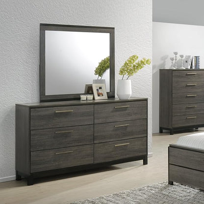 Roundhill Furniture Ioana 187 Antique Grey Finish Wood Bed Room Set, King Size Bed, Dresser, Mirror, Night Stand, Chest