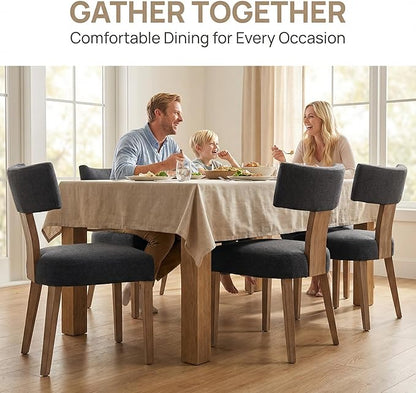 HNY Mid Century Modern Dining Chairs, Linen Fabric Upholstered and Curved Backrest Kitchen Chairs Set of 2, with Hardwood Frame, Charcoal