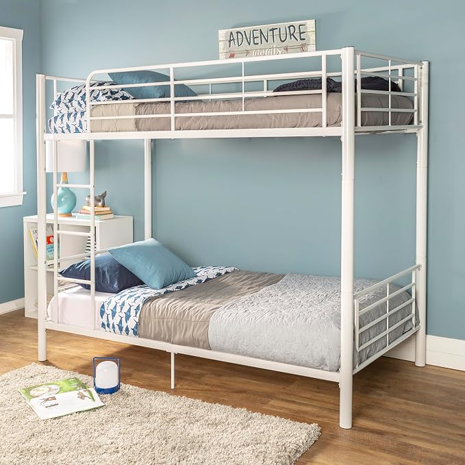 Walker Edison Elodie Urban Industrial Twin Over Twin Metal Bunk Bed, Twin Over Twin, White