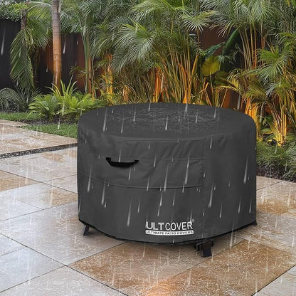 ULTCOVER Patio Fire Pit Table Cover Round 32 inch Outdoor Waterproof Fire Bowl Cover, Black