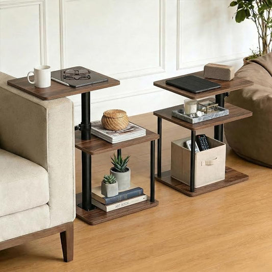 Faesun Swivel Side Table for Couch Arm, Adjustable C End Table for Recliner or Bed, Tv Trays with Storage Shelf for Small Spaces Small Nightstand Table for Living Room, Bedroom，2pc