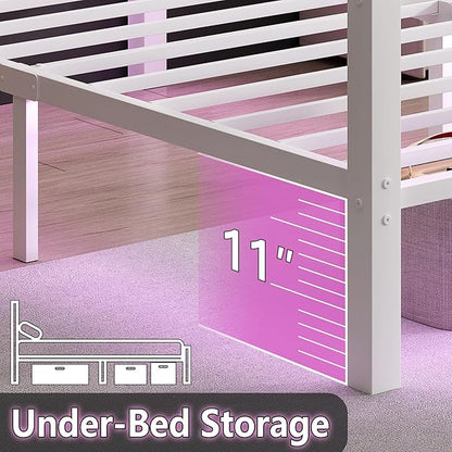 CLIBFENG Full Size Bed Frame with Headboard and Footboard,Steel Slats Support-LED Bed Frame with USB Charging Station,Mattress Foundation-Under Bed Storage,No Box Spring Needed,Noise Free,White