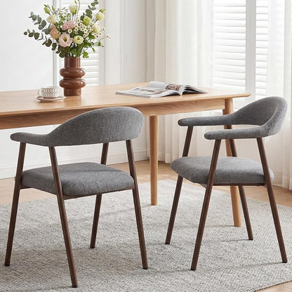 DUMOS Dining Chairs Set of 2, Linen Fabric Upholstered Kitchen Side Chairs with Curved Backrest & Metal Legs, Modern Farmhouse Accent Chair for Dining Room Kitchen Living Room Cafe, Gray