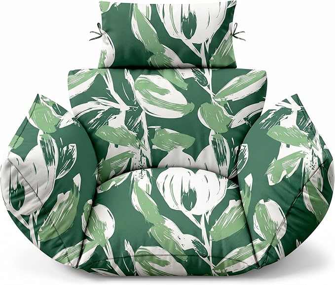 MAGIC ELEPHANT Egg Chair Cushion, Memory Foam Indoor Outdoor Hanging Egg Chair Cushion Replacement, Patio Basket Swing Cushion with Headrest (Forest Green Tulip)