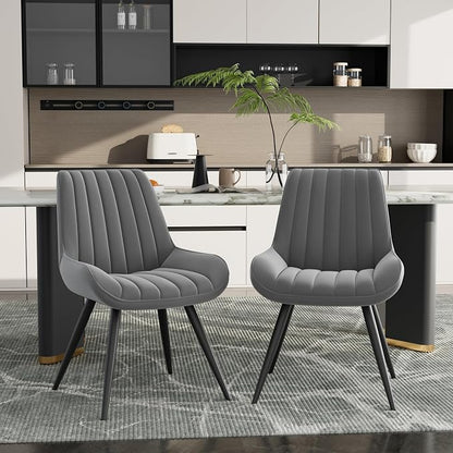 Mid Century Modern Dining Chairs Set of 6, Soft Cushion Upholstered Fabric Kitchen Chairs, Dark Grey