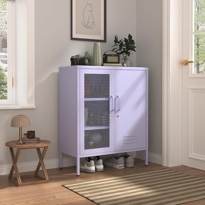 Purple Metal Storage Cabinet with Adjustable Shelf, Lockable 2 Door Sideboard, Multipurpose Widened Storage Locker for Kitchen Home Bedroom Living Room Office 33" H X 29.5" W X 13.8" D